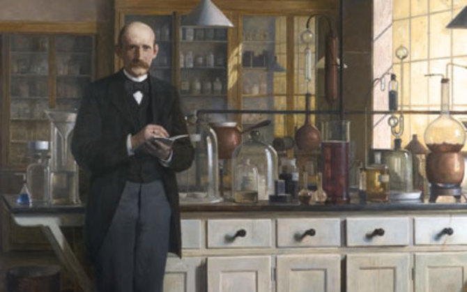 Kjeldahl i Carlsberg Laboratorium.Maleri af Otto Haslund, 1897.